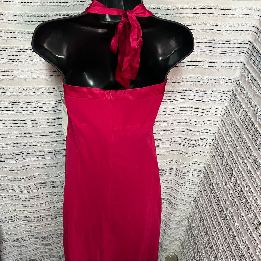 Donna Ricco Pink 100% Silk Halter Dress formal maxi Barbie core flowing ruched 6 - Picture 7 of 9